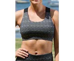 LaSculpte Women's Fitness Athletic Workout Running Training Padded High Impact Wide Strap Sports Bra - Grey Marl Stripe