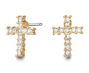 Mestige Cross Earrings w/ Swarovski Crystals - Gold