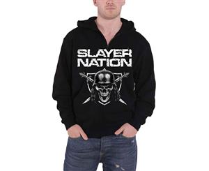 Official Mens Slayer Hoodie Skull Shield Nation Band Logo Zipped - Black