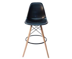 Replica Eames DSW Bar / Kitchen Stool | Plastic Seat | Natural Wood Legs - Black