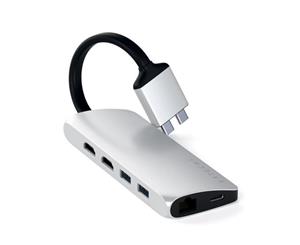 Satechi Alumimium USB-C Dual Multimedia Adapter | HDMI + Ethernet + Card Reader + PD - Silver