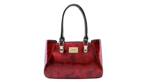 Serenade Cherry Rose Leather Tote Bag with Gold Fittings - Burgundy