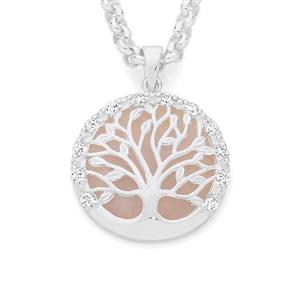 Silver Rose Quartz & Full CZ Tree Of Life Pendant