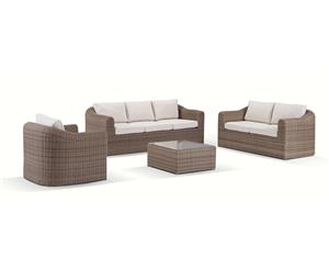 Subiaco 3+2+1 Seater Outdoor Wicker Lounge Setting With Coffee Table - Outdoor Wicker Lounges - Brushed Wheat Cream cushions