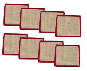 40x30cm Seagrass Oriental Placemat - Natural with Ruby Red Satin Trim x 8pcs