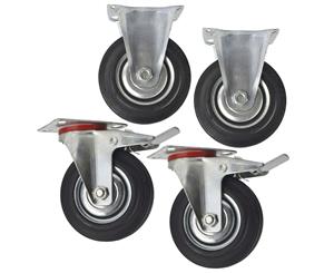 AB Tools 5" (125mm) Rubber Fixed and Swivel With Brake Castor Wheels (4 Pack) CST06_08