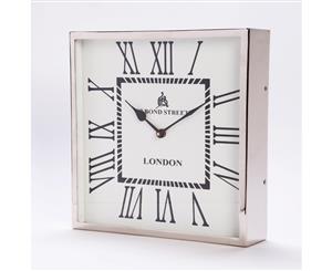 BOND STREET Small 31cm Square Wall Clock with Nickel Surround and White Face