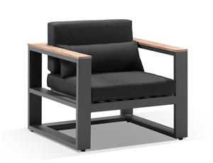 Balmoral 1 Seater Outdoor Aluminium And Teak Arm Chair - Outdoor Aluminium Lounges - Charcoal Aluminium with Denim