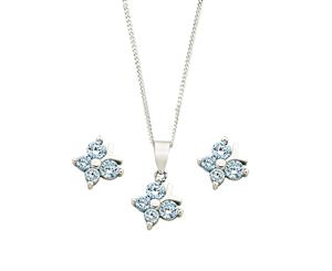 Bevilles Children's Sterling Silver Blue Butterfly Earring & Necklace Set