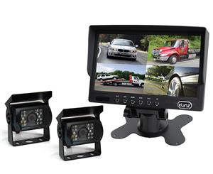 Elinz 7" Quad Monitor Splitscreen Colour CCD Reversing Camera 4PIN Kit Truck Caravan with 2 Camera Package