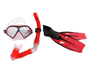 Hammerhead Reef Mask with Snorkel and Fins Set Red X-Small