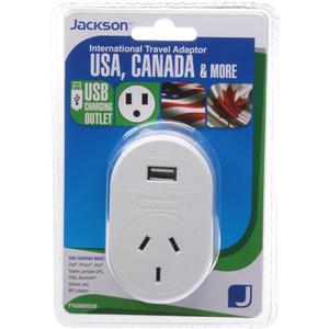 Jackson International Travel Adaptor with USB Charging (USA Canada & More)