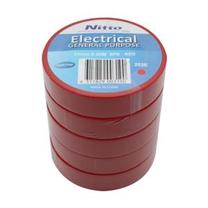 Nitto Denko 18mm x 20m Red PVC Electrical Insulation Tape - 5 Pack