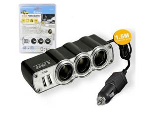 Sansai In Car Power Supply Cigarette Lighter/ 3x Sockets/2x USB Outlet Charger