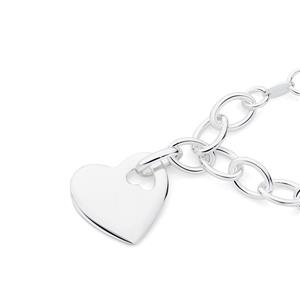 Silver 19cm Cable Heart Charm Bracelet