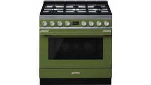 Smeg 900mm Portofino Pyrolytic Freestanding Cooker - Olive Green