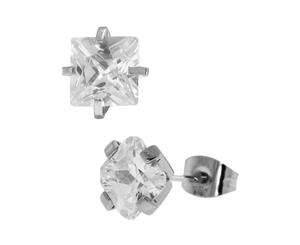 Stainless Steel Classic Cubic Zirconia Studs Earrings - Silver