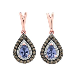 Stud Earrings with 0.50 Carat TW of White & Brown Diamonds & Tanzanite in 14ct Rose Gold