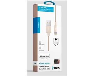 TTEC AlumiCable 120cm MFi-Certified Aluminum Finish & Double Nylon Braided Lightning Cable - Gold