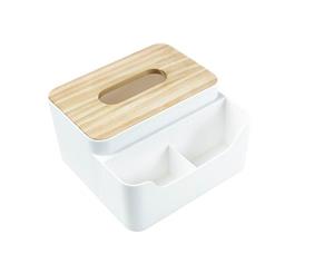 Wood Cover Plastic Tissue Box Holder Storage Organizer - White