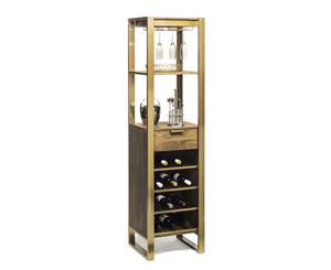 Wooden Iron Wine Rack Tower Storage with Drawer