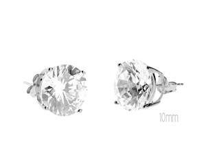 14K White Gold Iced Out Ear Stud Earrings - PRONG ROUND