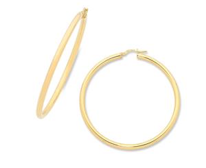 Bevilles 9ct Yellow Gold Silver Infused Hoop Earrings 50mm