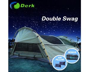 Double Swag Camping Swags Canvas Tent Deluxe Aluminum Poles & Bag Celadon