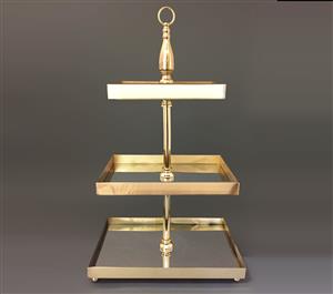 Glamorous Gold Mirror Three Tier Tray Stand 85cm Height