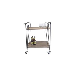 Industrial Stylish 2 Tier Drinks Cart Wooden Serving Display Natural Finish
