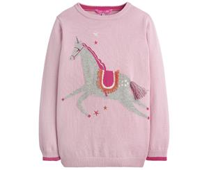 Joules Girls Meryl Artwork Antarsia Cotton Mini Me Jumper - Dark Pink Unicorn