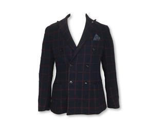 Men's Massimo Rebecchi Unstructured Jacket In Navy/Red Windowpane