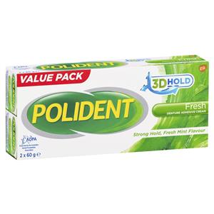 Polident Denture Adhesive Cream 2 x 60g Pack (Exclusive Size)