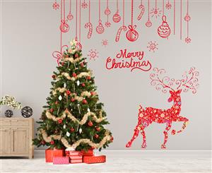 Reindeer & Baubles Christmas Wall Decal - Red/Multi