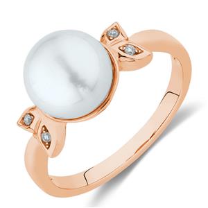 Ring with Diamonds & Cultured Freshwater Pearls in 10ct Rose Gold