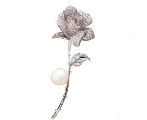 The Rose Flower Pearl Brooch Pin