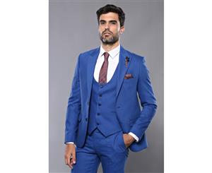 Wessi Slimfit 3 Piece Patterned Blue Vested Men's Suit
