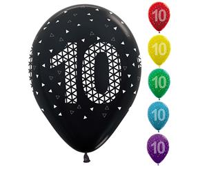 10th Met 30cm Latex Balloons AOP Wht Ink 50pk