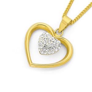 9ct Gold Crystal Double Heart Pendant