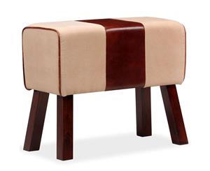 Bench Genuine Leather and Canvas Beige and Brown 60x30x50cm Seat Stool