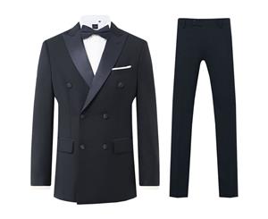Dobell Mens Navy 2 Piece Tuxedo Regular Fit Peak Lapel Double Breasted Black Trousers