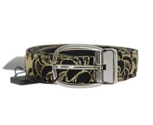 Dolce & Gabbana Black Leather Gold Brocade Belt