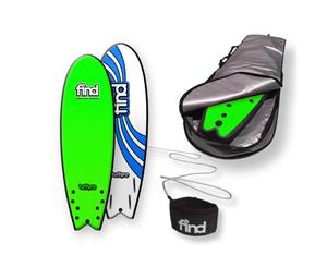FIND 5ཆ" TuffPro Quadfish GREEN Soft Surfboard Softboard + Cover + Leash Package - Green