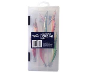 Jarvis Walker Assorted Squid Jig Pack - 6 Squid Jig Lures In Fishing Tackle Box