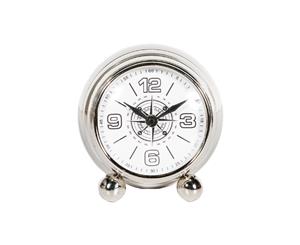 MAXI 13cm Wide Desk Clock with Round White Face - Nickel