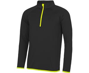 Outdoor Look Mens Cool Sweat Half Zip Active Sweatshirt Top - Jet Black/ Electric Yellow