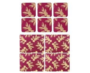 Sara Miller Etched Leaves Pink Placemats and Coasters Set