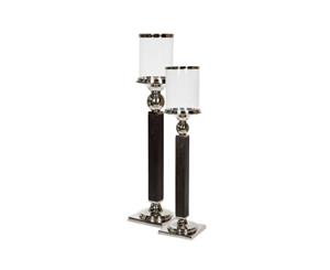 Set of 2 JULIUS 85 and 102 Tall Hurricane Lamps with Square Base - Timber and Nickel