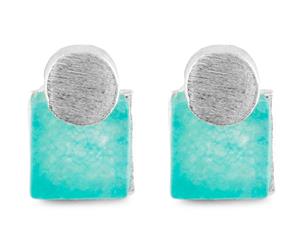 Short Story Sterling Ocean and Stone Square Earrings - Blue/Silver