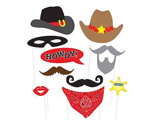 Unique Party Western Photo Booth Props (Pack Of 10) (Multicoloured) - SG11303